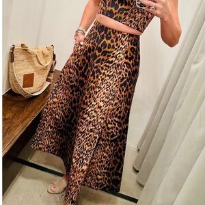 New Cara Cara Cotton Denim Leopard Print Midi Skirt with Pockets size 8